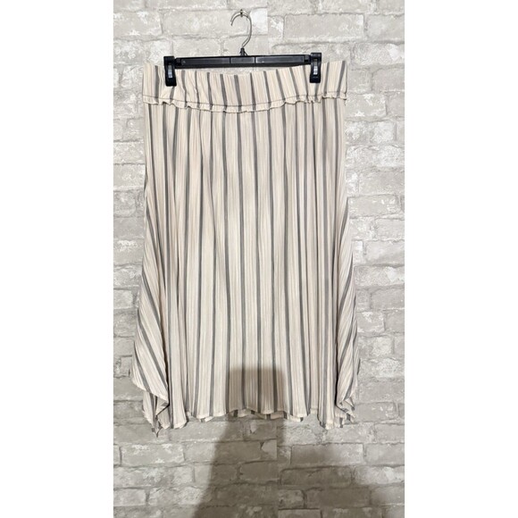 Ava James Midi Skirt Flared Elastic Waist  Black Stripes On White Size 2x - Picture 2 of 5